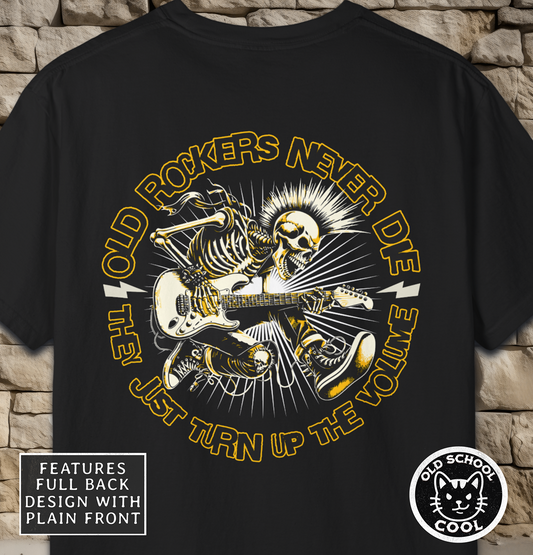 Old Rockers Never Die Skeleton Tee | Back Graphic