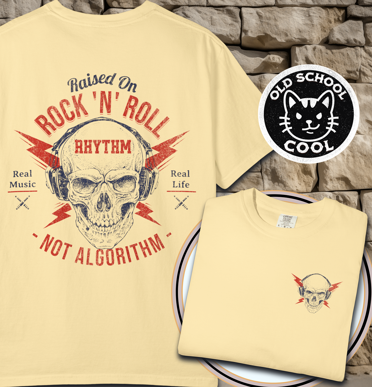 Rock 'N' Roll Rhythm Tee - Full Back + Pocket-style Design