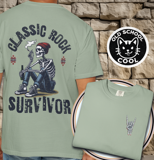 Classic Rock Survivor Skeleton Tee - Full Back + Pocket-style Design
