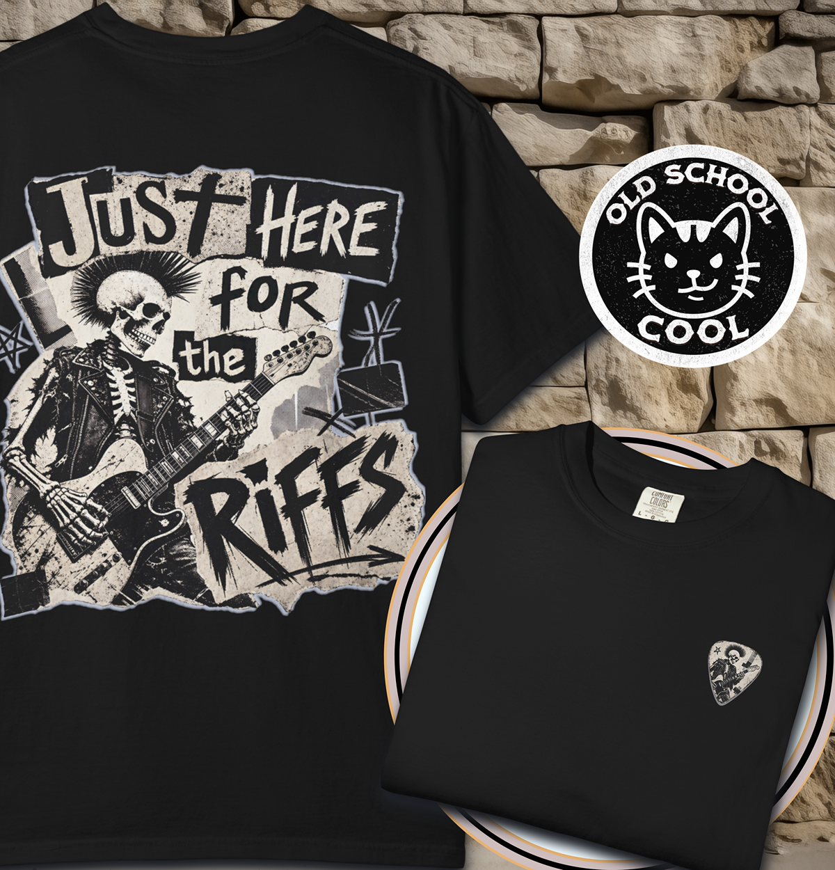 Just Riffs Skeleton Tee - Back + Pocket-style Design