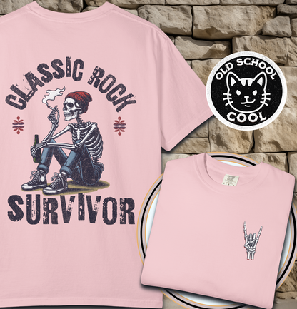 Classic Rock Survivor Skeleton Tee - Full Back + Pocket-style Design