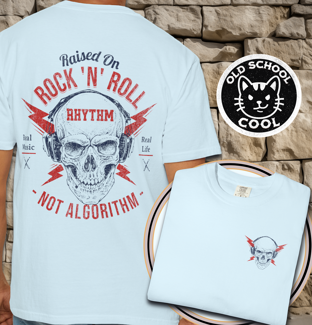 Rock 'N' Roll Rhythm Tee - Full Back + Pocket-style Design