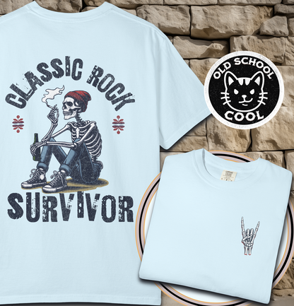 Classic Rock Survivor Skeleton Tee - Full Back + Pocket-style Design