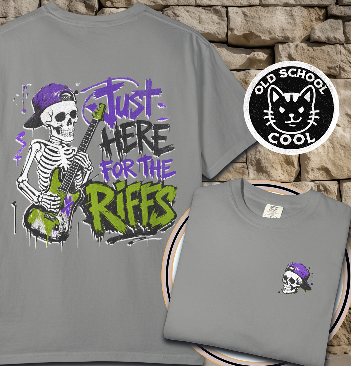 Skeleton Riffs Tee - Back + Pocket-style Design