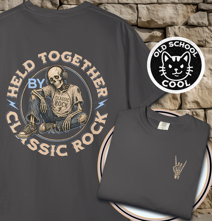 Held Together by Classic Rock Tee - Full Back + Pocket-style Design