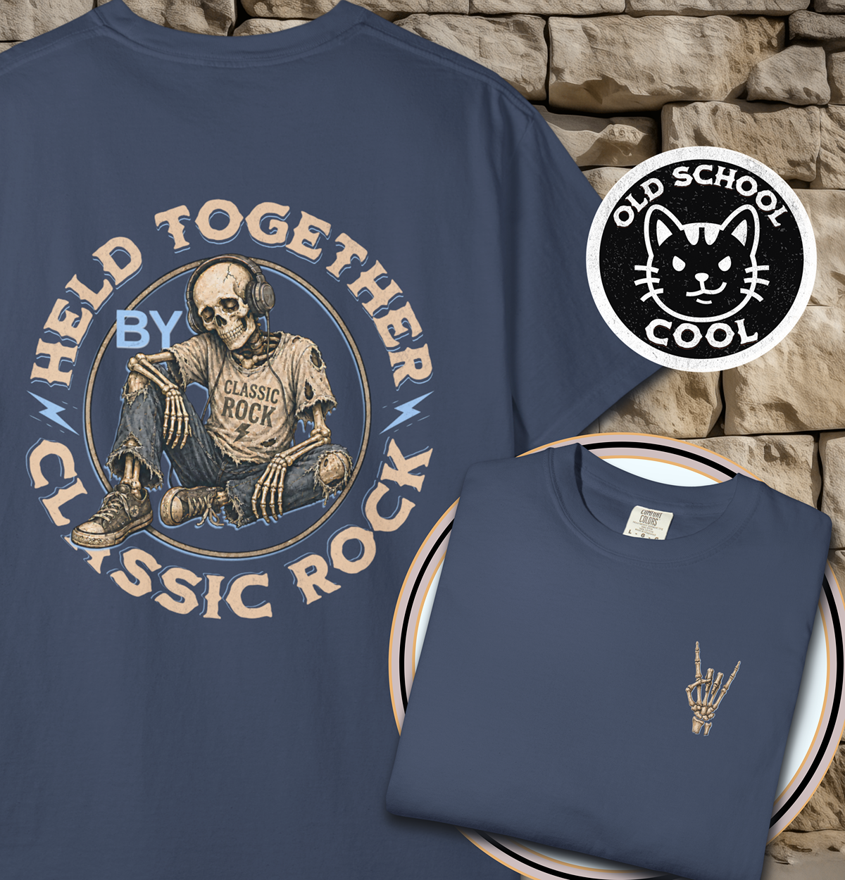 Held Together by Classic Rock Tee - Full Back + Pocket-style Design