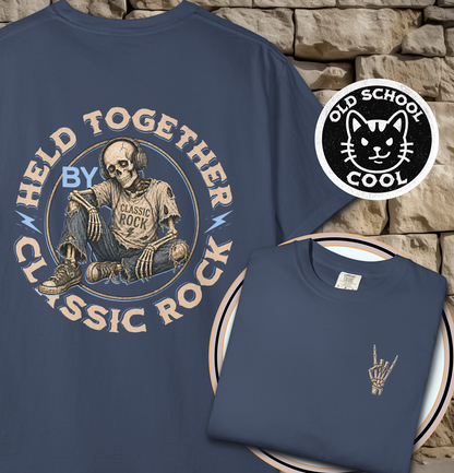 Held Together by Classic Rock Tee - Full Back + Pocket-style Design