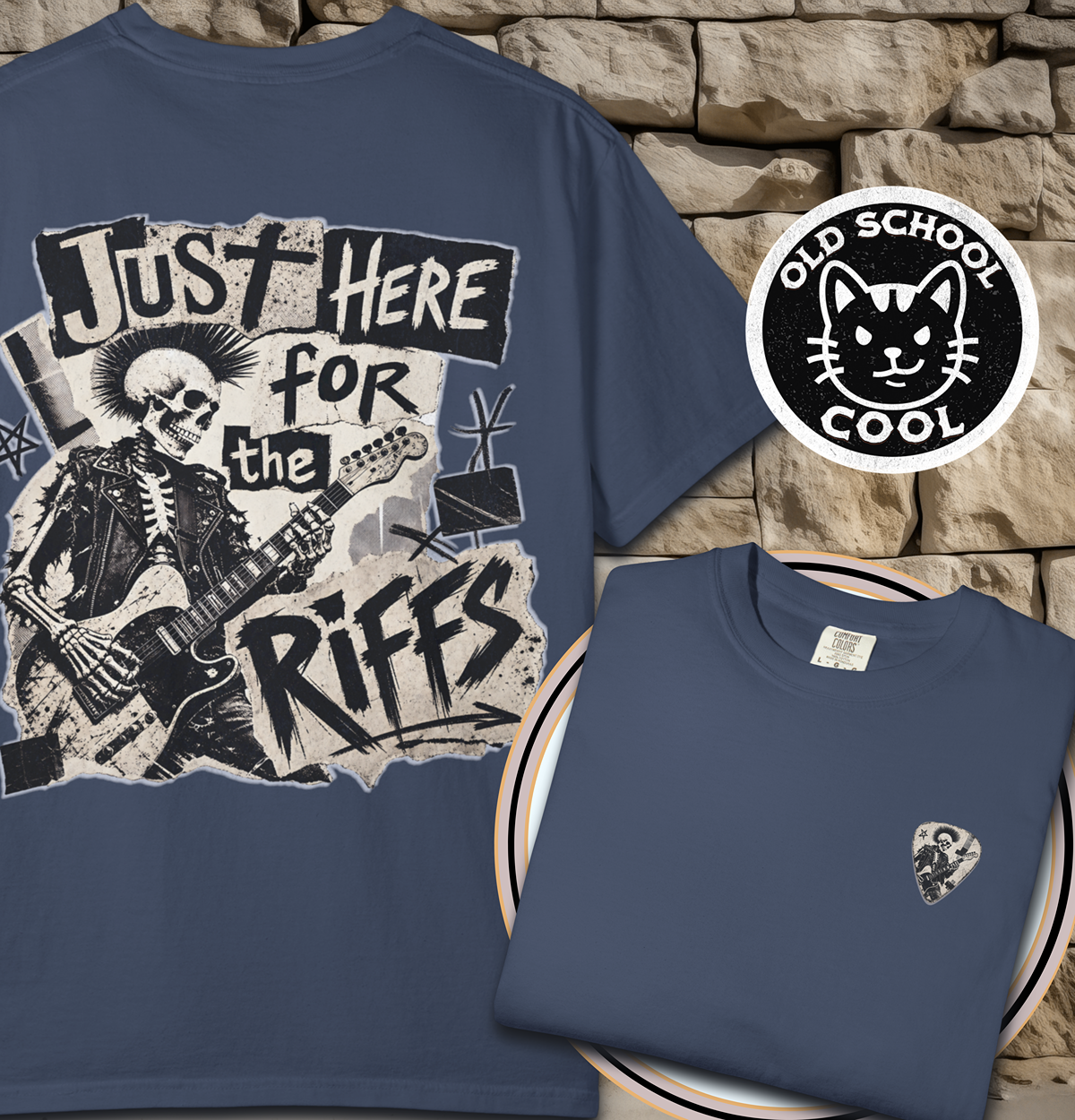 Just Riffs Skeleton Tee - Back + Pocket-style Design