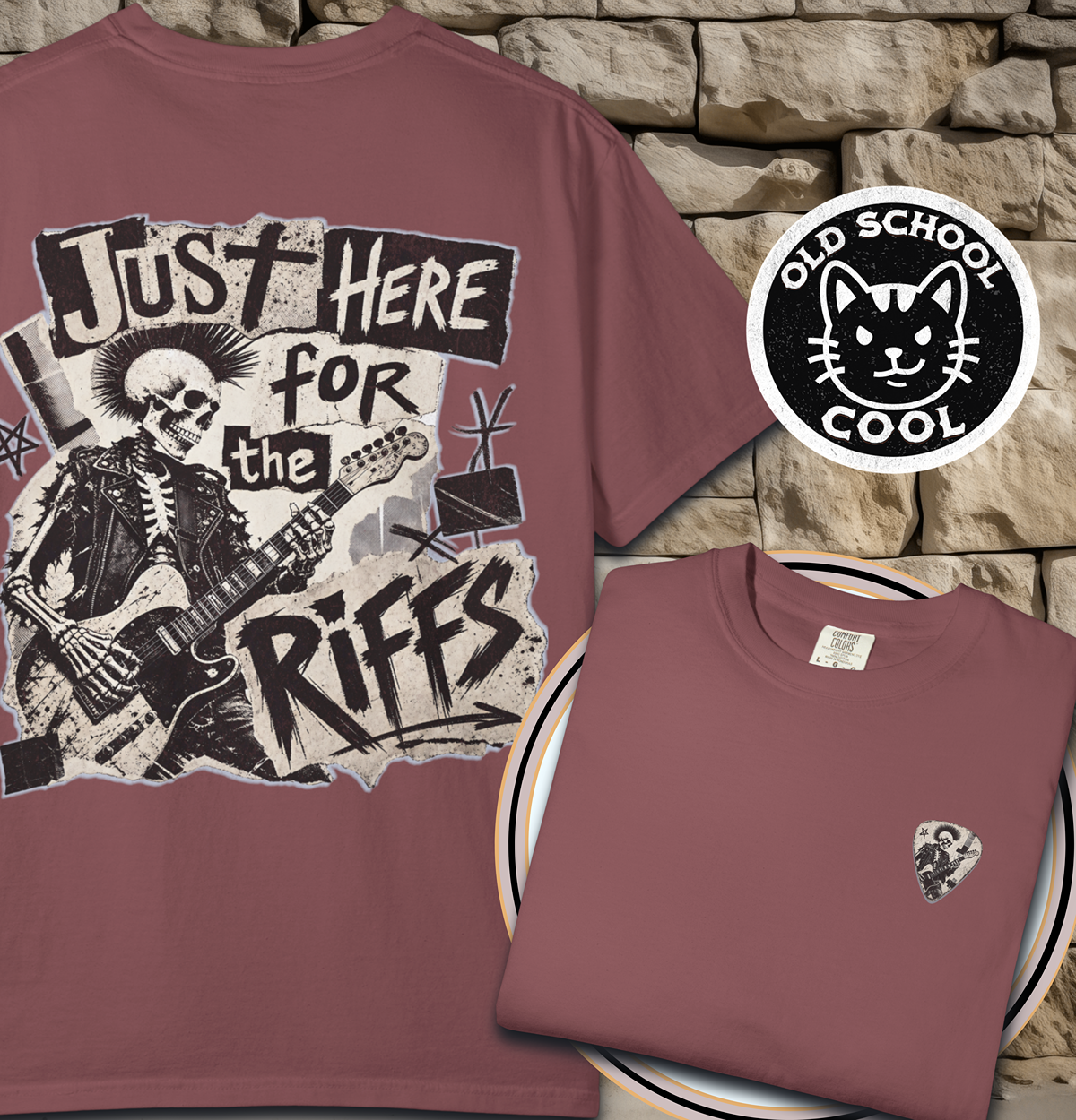 Just Riffs Skeleton Tee - Back + Pocket-style Design