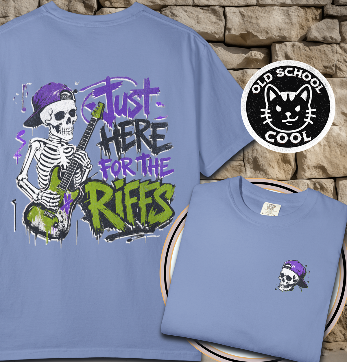 Skeleton Riffs Tee - Back + Pocket-style Design