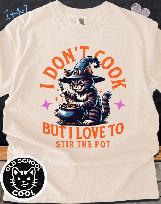 Stir the Pot Cat & Cauldron Tee - Halloween Shirt