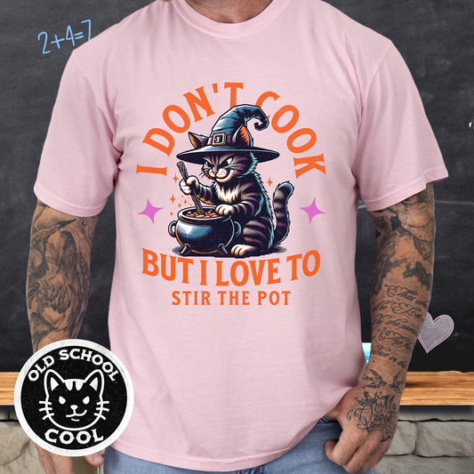 Stir the Pot Cat & Cauldron Tee - Halloween Shirt