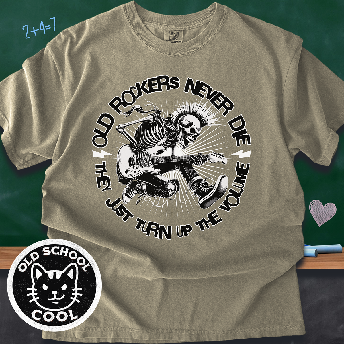 Old Rockers Never Die Tee | Front Graphic