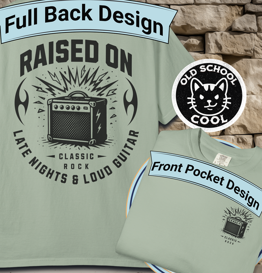 Late Nights & Loud Guitar Tee - Back + Pocket-style Design