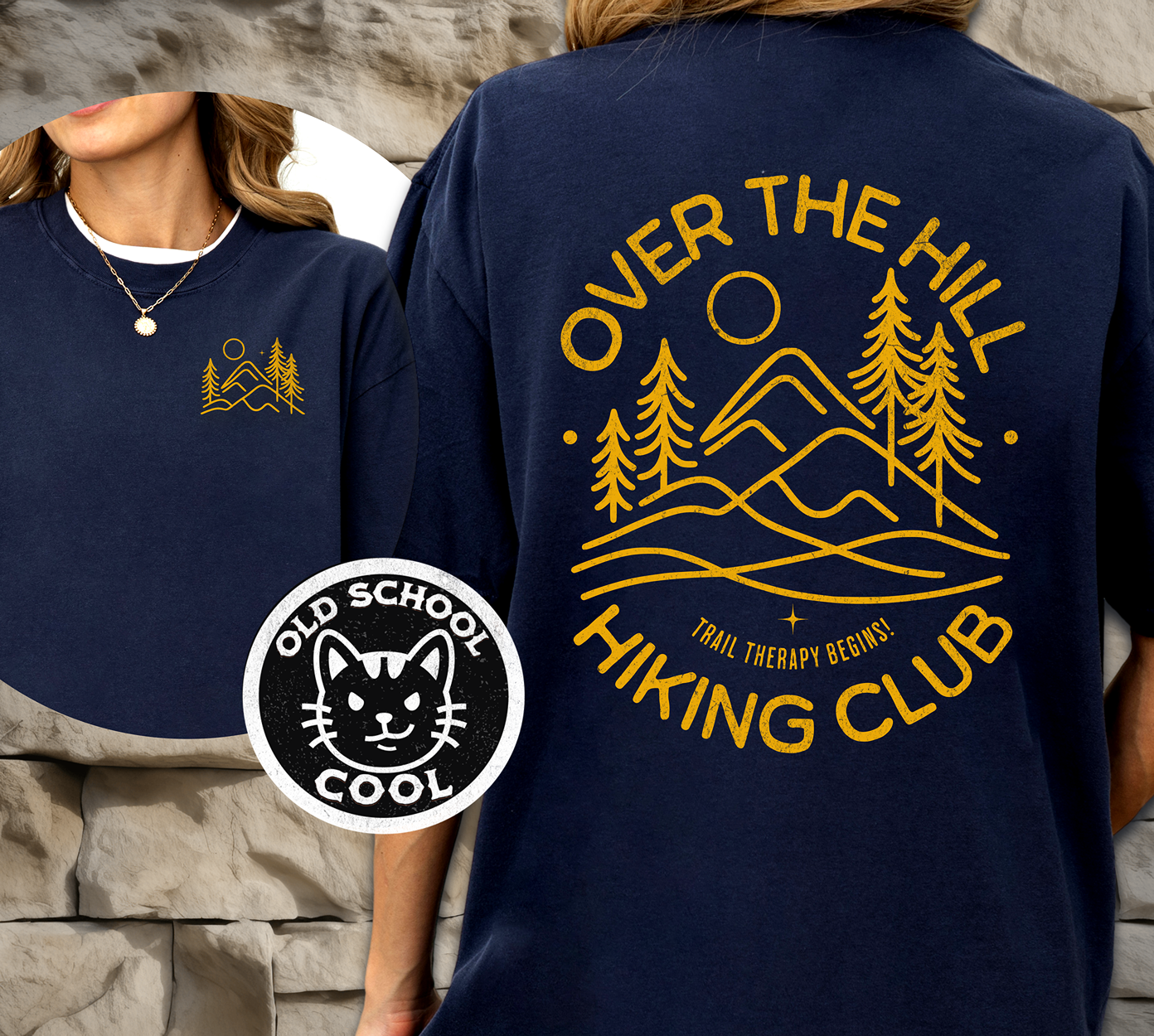 Over the Hill Hiking Club Therapy Tee - Pocket Graphic + Back Design